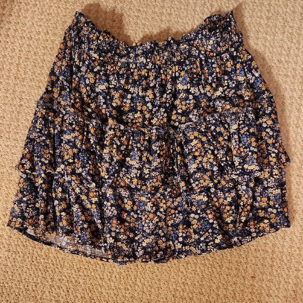 True Craft Blue and White Smocked  Mini Skirt